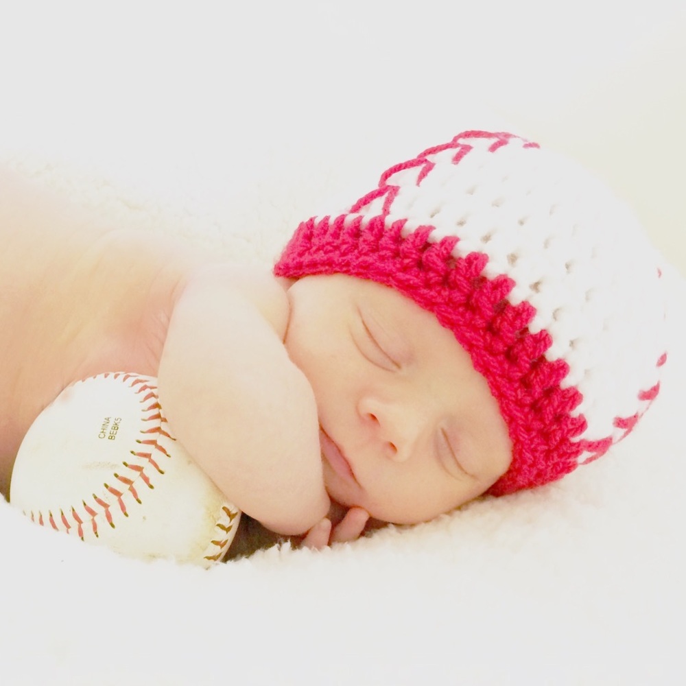 Crochet baseball infant photography hat
